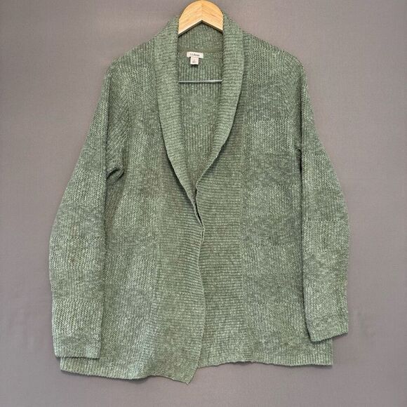 L.L.Bean Women’s Green Knit Open Cardigan Sweater Size Large - Picture 1 of 8